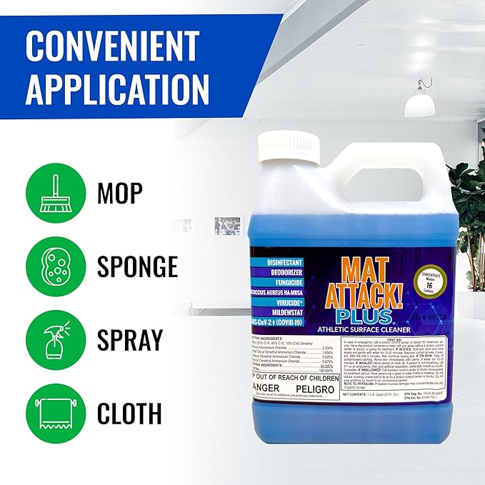 Dollamur Mat Attack! PLUS® Gym & Yoga Mat Cleaner, Hygienic Cleaner for Rubber Flooring, Wrestling Mats, and Fitness Floors-Quart