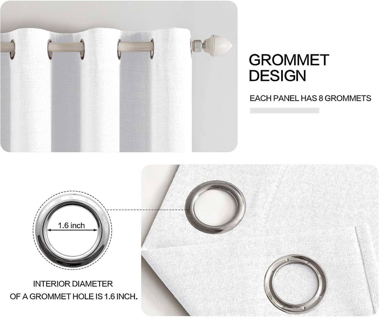 MIULEE Blackout Curtains - 100% Linen Textured Thermal Insulated Drapes | Bright White, 52 x 72 Inch (2 Panels)