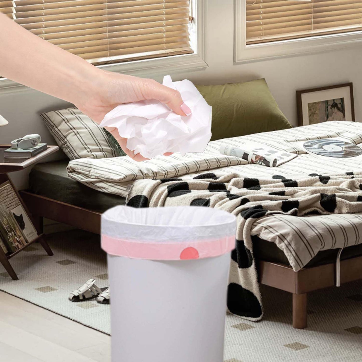 WAIKAS 10 Gallon Drawstring Trash Bags - Unscented, White, Pack of 26 | 60x71cm, 13g Each