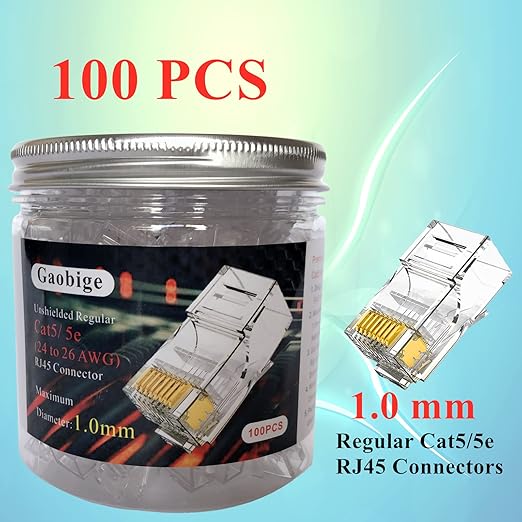 Gaobige 100-Pack Cat5 Cat5e RJ45 Connectors Ends for Solid Wire and Standard Cable (Not Pass Through)