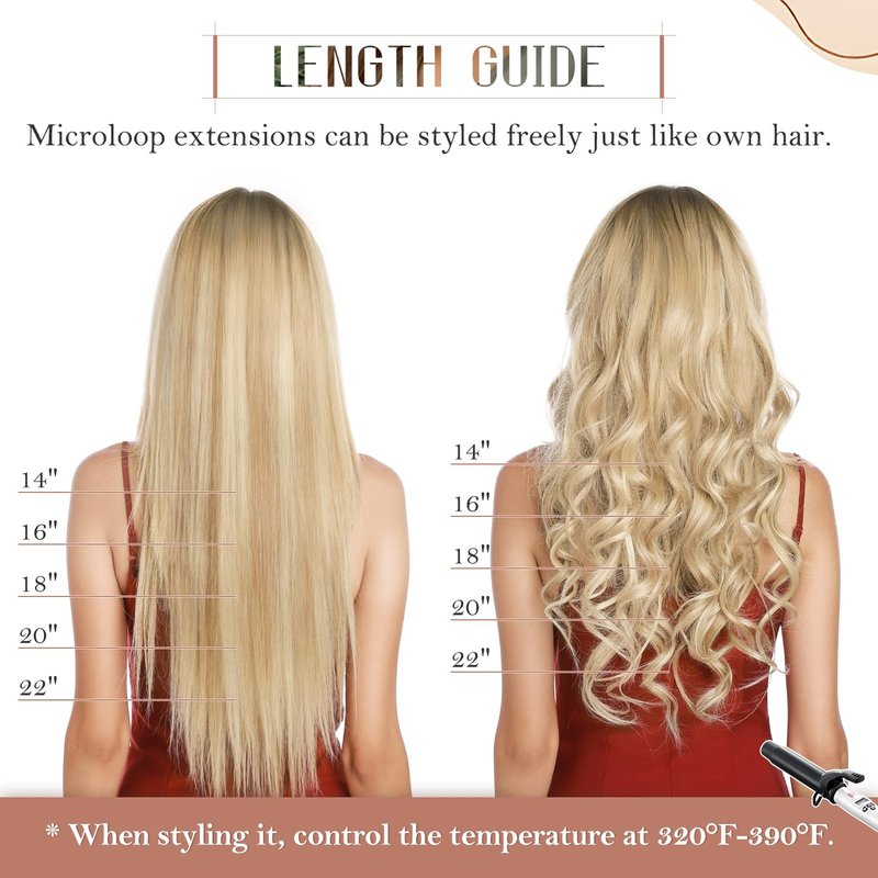 TESSHAIR Micro Loop Hair Extensions, 100% Remy Human Hair, Microlink Extensions, No Tangle & Smooth, 50 Strands 50g, 14 Inch #Bleach Blonde