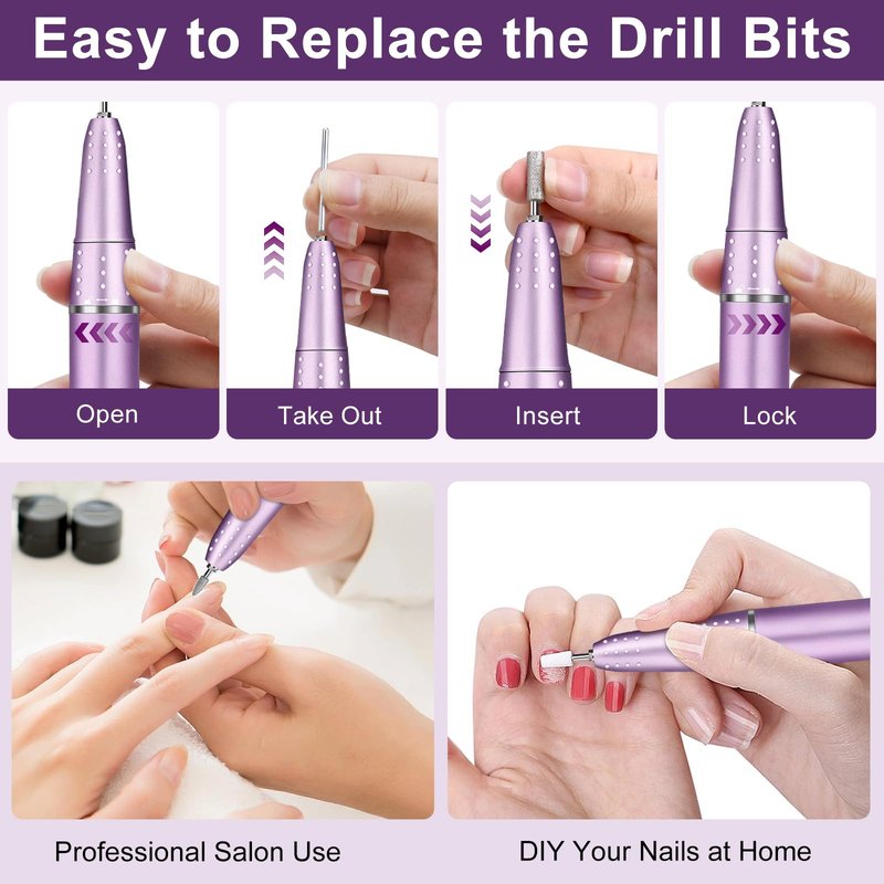 Urbuti Electric Nail Drill Professional 45000RPM, Portable Smart Touch Display Electric Nail File, 4000mAh Rechargeable Nail Drill Kit for Remover Acrylic & Gel Nails Manicure for Salon Home