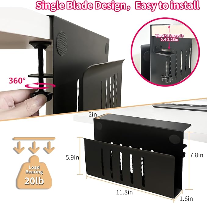 Xapypy Desk Side Storage, Under Desk Storage, No Drill Steel Hanging Desk Organizer, Laptop Holder, Desk Storage Holder for Office & Home.(Black)