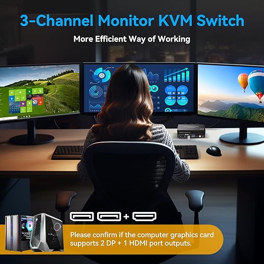 ATLAHET 8K KVM Switch 3 Monitors 2 Computers 8K 60Hz 4K 120Hz KVM Switches HDMI+2 Displayport for Two PC Share Triple Monitor