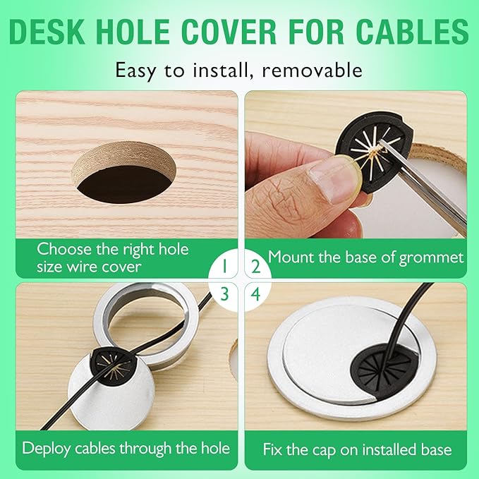 EASYEAH 2 Pcs Desk Grommet 2-3/8" / 60 mm, Desk Cord Hole Cover, Cable Grommet ABS Plastic, Desk Hole Grommet for Home & Office Pc, Detachable Cable Cord Organizer-Silver Sand
