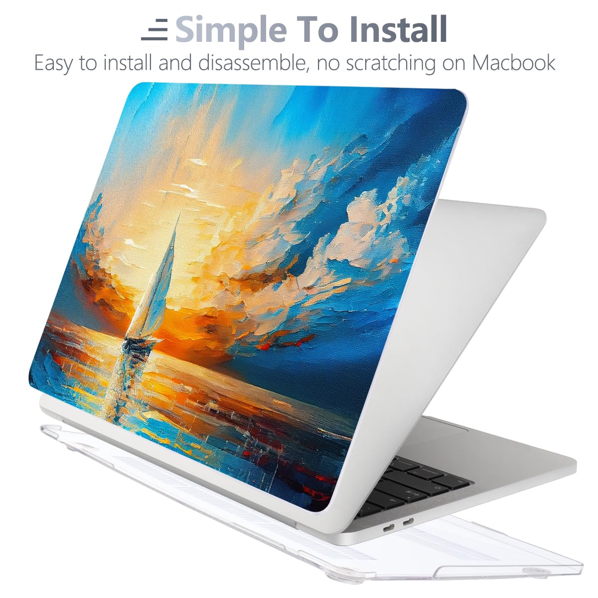 Batianda Design Case for M1 MacBook Air 13 Inch Model A2337 A2179 A1932 2021 2020 2019 Release,3D Painted Landscape Series Hard Shell with Keyboard Cover & Screen Protector, Sail