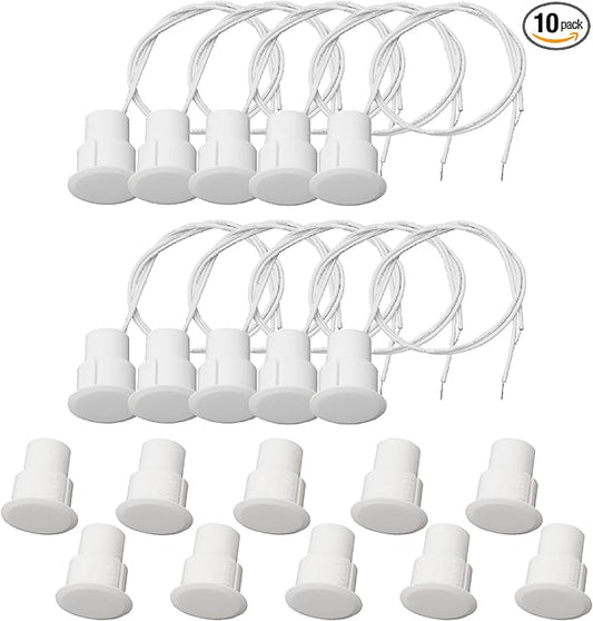 FOCMKEAS 10PCS Recessed Wired Security Window Door Contact Sensor, Normally Closed NC, Door Alarm Magnetic Reed Switch with 2 Wire, ABS White, RC-36