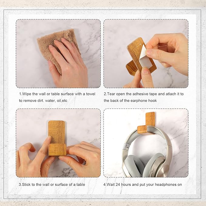 Weewooday 4 Pieces Headphone Hanger Headset Stand Holder Adhesive Wall Mount Headphone Hook for Desk Acrylic Gaming Earphones Hanger with Glues for Earphone Controller(Wood Grain Color)