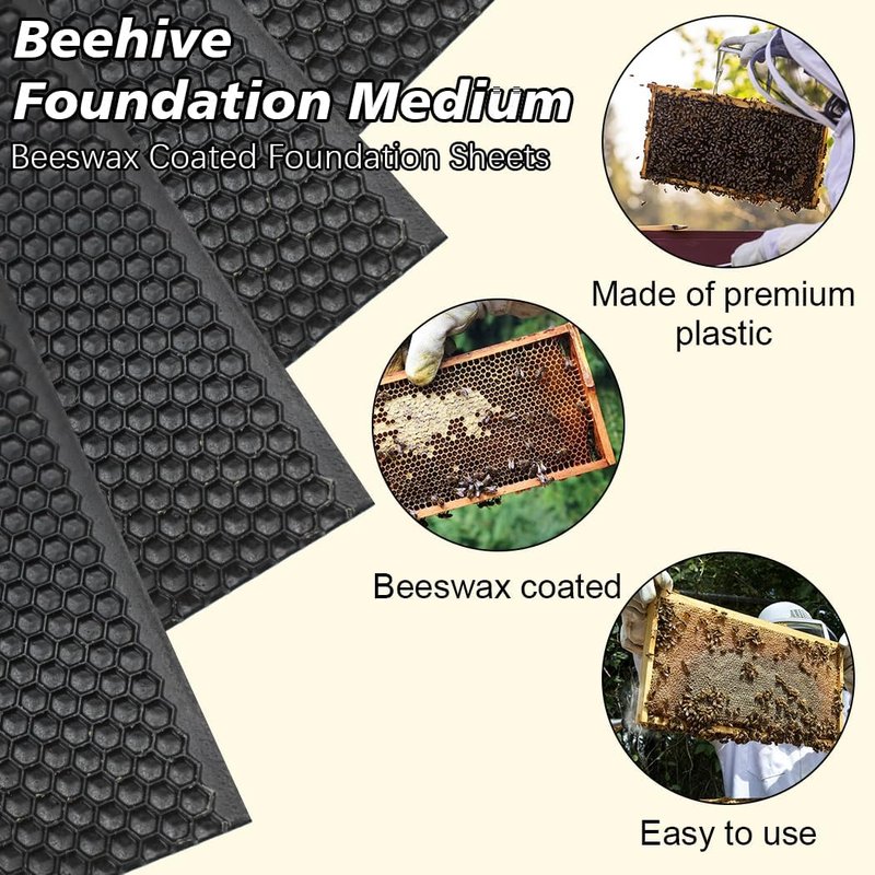 BeeCastle Beehive Frame Foundation Sheets - 10pcs Black Beeswax Coated, 5-5/8-Inch Medium Size
