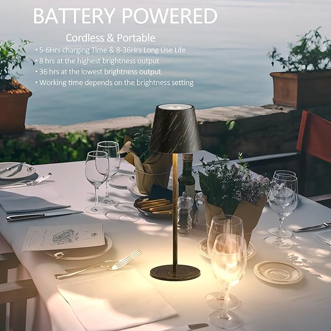 irotine 2-Pack Copper Cordless Table Lamp,Rechargeable LED Desk Lamp,5000mAh Battery Operated Lamp,3000K Warm Light Stepless Dimming,IP54 Waterproof Portable Table Light for Restaurant/Camping,Copper