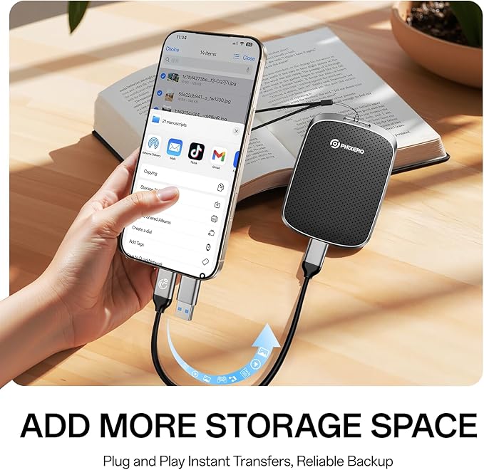 PHIXERO Portable Extern SSD 2TB Up to 550MB/s, USB 3.2 Gen 2 USB C to C&A for Smartphone/Tablet/PC/Laptop/Camera (Black)