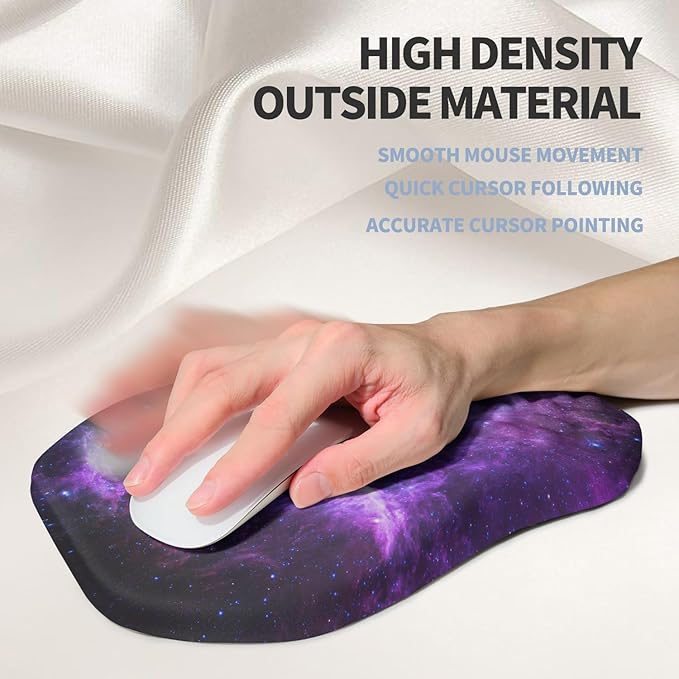 Gleamtide Ergonomic Raised Mouse Pad Wrist Support with Bilateral Slope Memory Foam Mousepad for Wrist Rest and Carpal Tunnel Pain Relief 11.8x7.9〃Galaxy