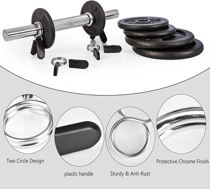 Spring Clip Collars 1 Inch Olympic Barbell Clamps Dumbbell Clips Weight Bar Clips for Weightlifting, Powerlifting, Strength Training (1 Pair)