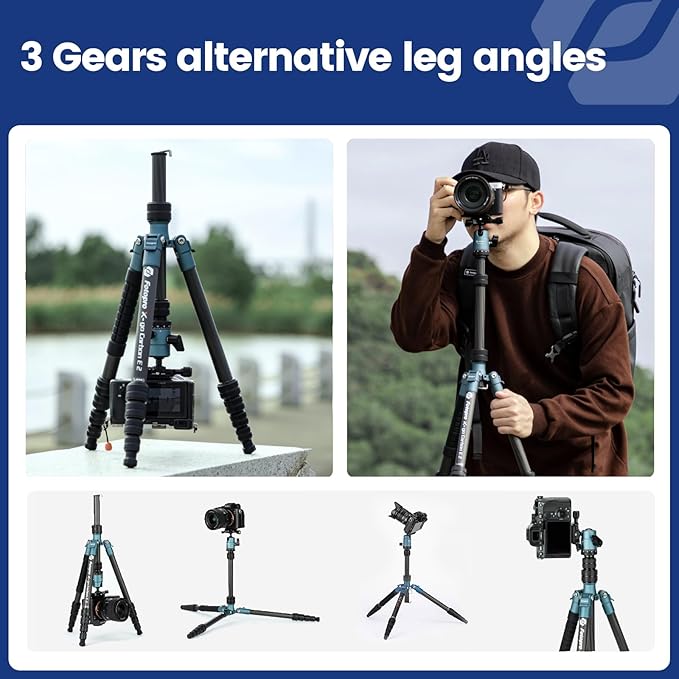 Fotopro Carbon Fiber Camera Tripod, 62" Super Lightweight Compact Travel Tripod with 360 Degree Ball Head for DSLR, Detachable Monopod,Arca-Swiss QR Plate, Load up to 8KG/17.63lbs, Weighs only 2lb