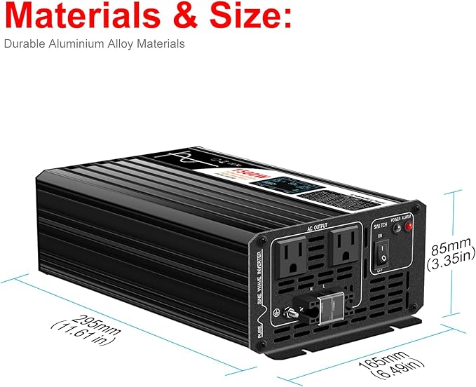 Xijia 1500W Power Inverter, 72V to 120V Pure Sine Wave Inverter for Golf Cart, 3000W Surge Power Converter for EV Systems, Industrial Power & Off-Grid Applications