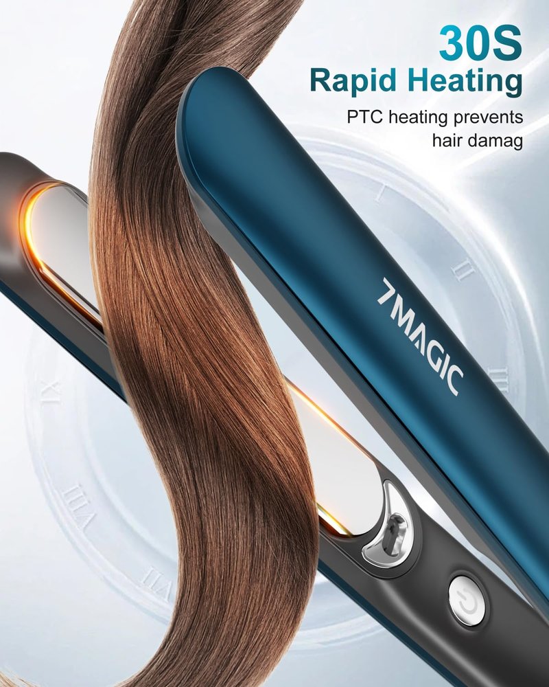 7MAGIC Hair Straightener 1 Inch Flat Iron Titanium Ceramic, Professional 2 in 1 Styling Tool with Fast Heat Up, Anti-Frizz Ionic & Floating Plates for Smooth Shiny Hair on All Hair Types