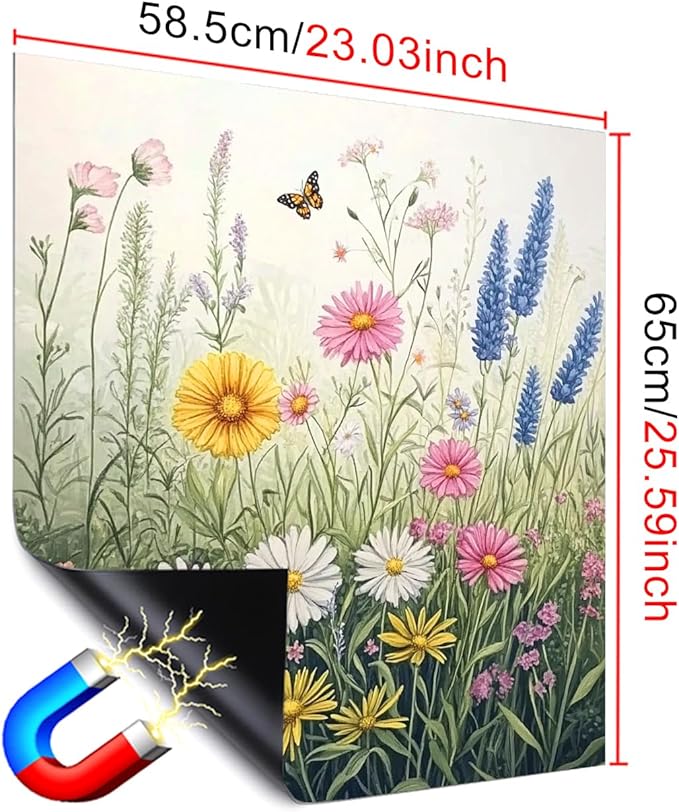 Dishwasher Magnet Cover 23x26 in Realistic Garden Wildflowers and Monarch Butterfly Magnetic Dishwasher Cover for Kitchen Appliance Decoration Front Panel Sticker Panel Home Decor