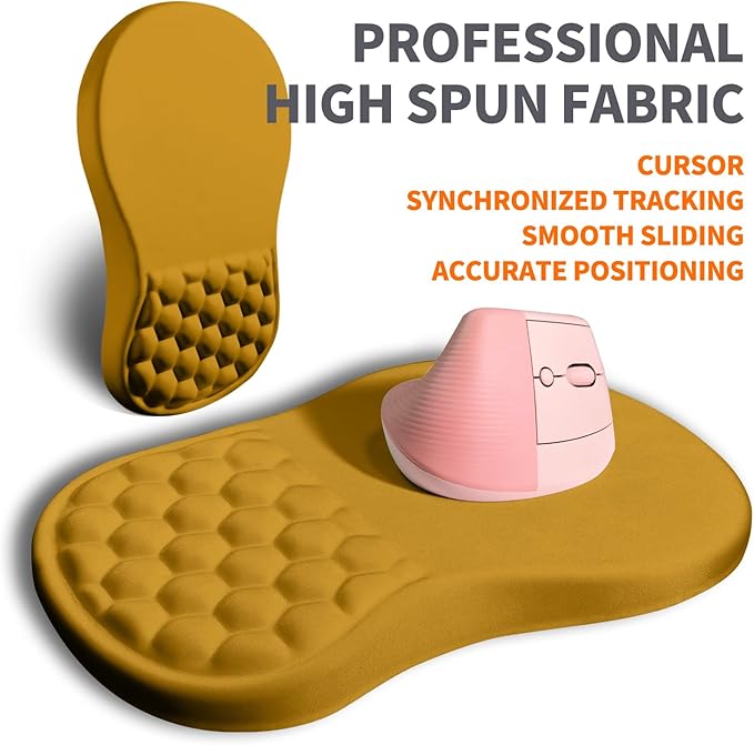 Armanza Ergonomic Joint Wrist Support Mouse Pad with Memory Foam Cushion Massage Bump, Carpal Tunnel Pain Relief Mousepad Slope Design for Wrist Rest, 11.8x7.9 in, Goldenrod