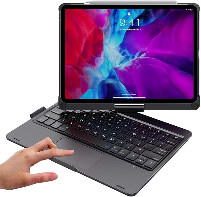 Rotatable Keyboard Case for iPad Air 11-inch M4/M3/M2 (2026/2025/2024), iPad Air 5th/4th Generation 10.9 Inch, Backlits Bluetooth Touchpad Keyboard Smart Cover with Pencil Holder, Black