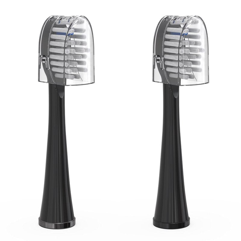 Waterpik Full Size Brush Heads with Covers for Toothbrush, Black, Pack of 2 & Whitening Water Flosser Refill Tablets for Whitening Flosser, Pack of 30
