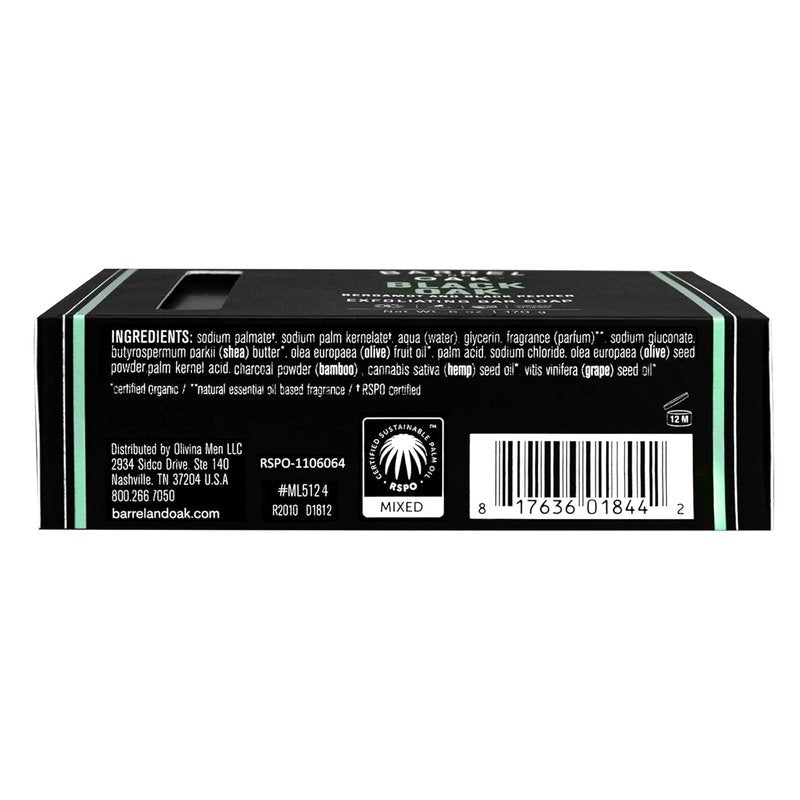 Barrel & Oak Exfoliating Bar Soap for Men, Kaolin Clay with Charcoal, Walnut Shell Powder, Olive Stone, and Essential Oils, Long-Lasting Bar Soap, Vegan, SLS-Free, Black Oak, 3-Pack