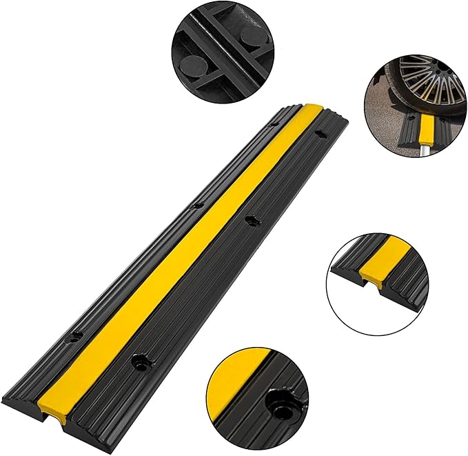 CXRCY Cable Protector Ramp 4 Pack of 1-Channel Rubber Hose Ramp,Driveway Guard,22046Lbs Capacity Heavy Duty Speed Bumps Hose Cord Protector Ramps for Driveway&Outdoor/Wire/Hose/Pipe Hider