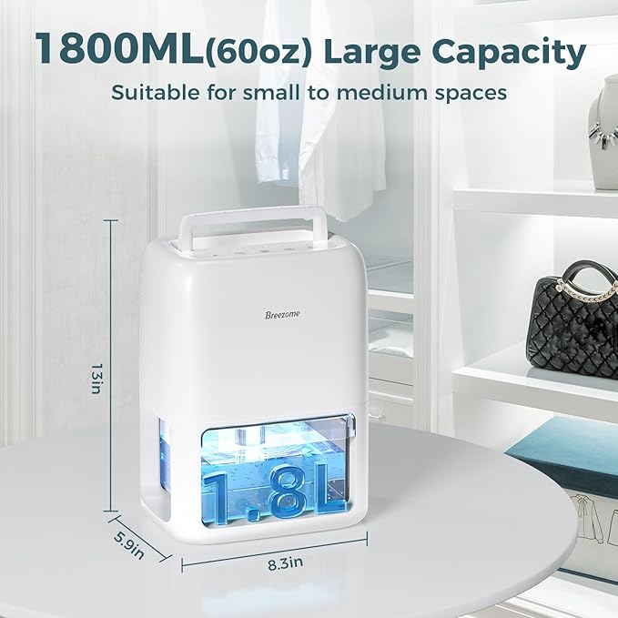60 OZ Dehumidifiers for Home, Dual-Semiconductor Quiet Dehumidifier with Timer Sleep Mode Auto-Off 7 Colors Light Portable Small Dehumidifiers for Bathroom, Cloakroom, RV
