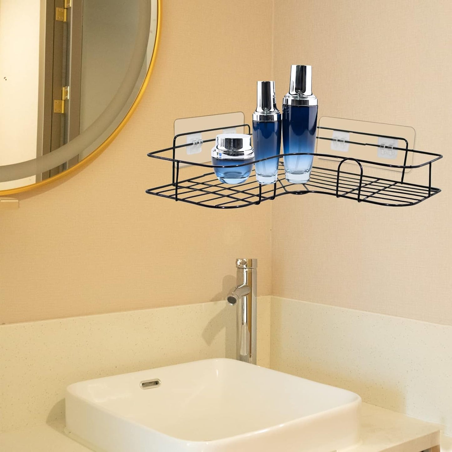 Skiennix Shower Caddy Adhesive - Strong Transparent Sticky Pads for No-Drill Bathroom & Kitchen Storage | 10 Pack