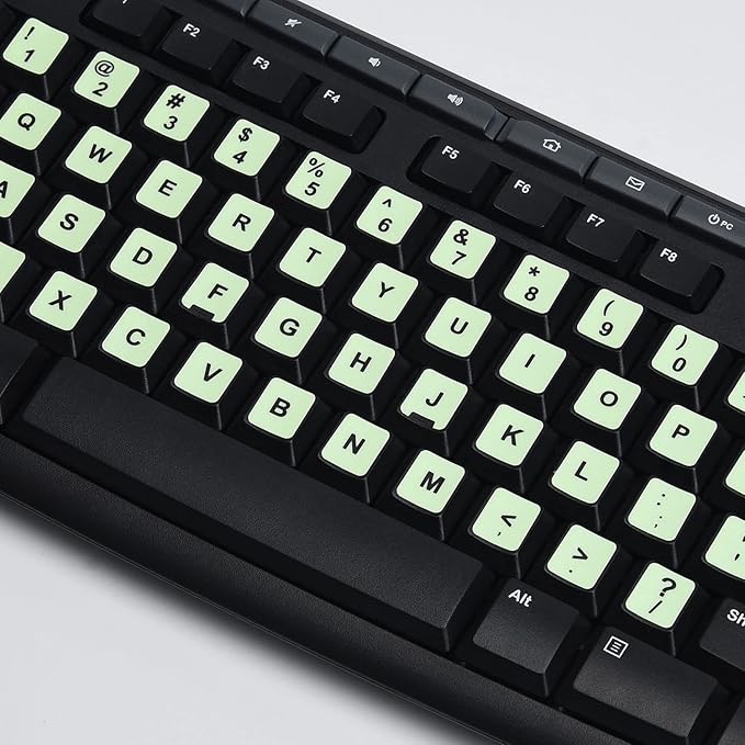 2PCS Pack Universal English Keyboard Stickers Glow in The Dark, Keyboard Letters Stickers for Computer Laptop Notebook Desktop (English-Glow)