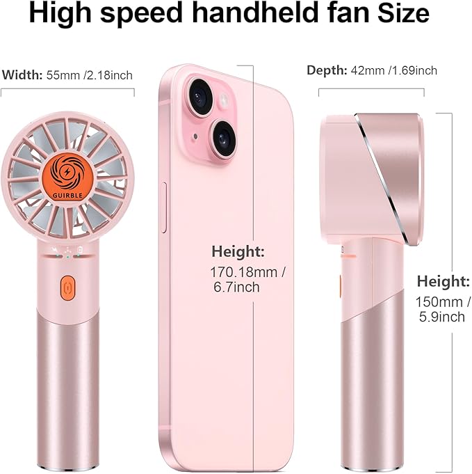 Guirble Handheld Fan,Portable Turbo Fan,Powerful Personal Fan(7000rpm High-Speed Motor,Battery Work 3-16 H),USB Rechargeable Mini Handheld Fan for Travel/Outdoor/Gift/Makeup (Rose Pink)