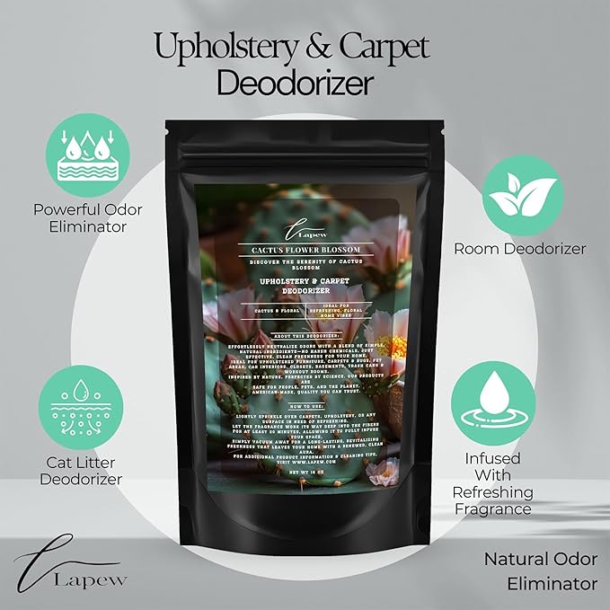 Lapew Cactus Flower Blossom Scented Cleaning Bundle | Carpet Deodorizer Powder (16 oz) & Mop Soap Concentrate (36 oz) | Pet-Friendly Odor Eliminator
