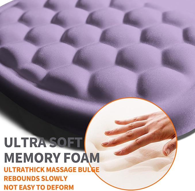 Armanza Ergonomic Joint Wrist Support Mouse Pad with Memory Foam Cushion Massage Bump, Carpal Tunnel Pain Relief Mousepad Slope Design for Wrist Rest, 11.8x7.9 in, Pale Purple