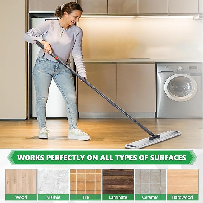 Microfiber Mop 18 in Large Flat Mops for Floor Cleaning with 4 Premium Pads Hardwood for Cleaning Wet Mop