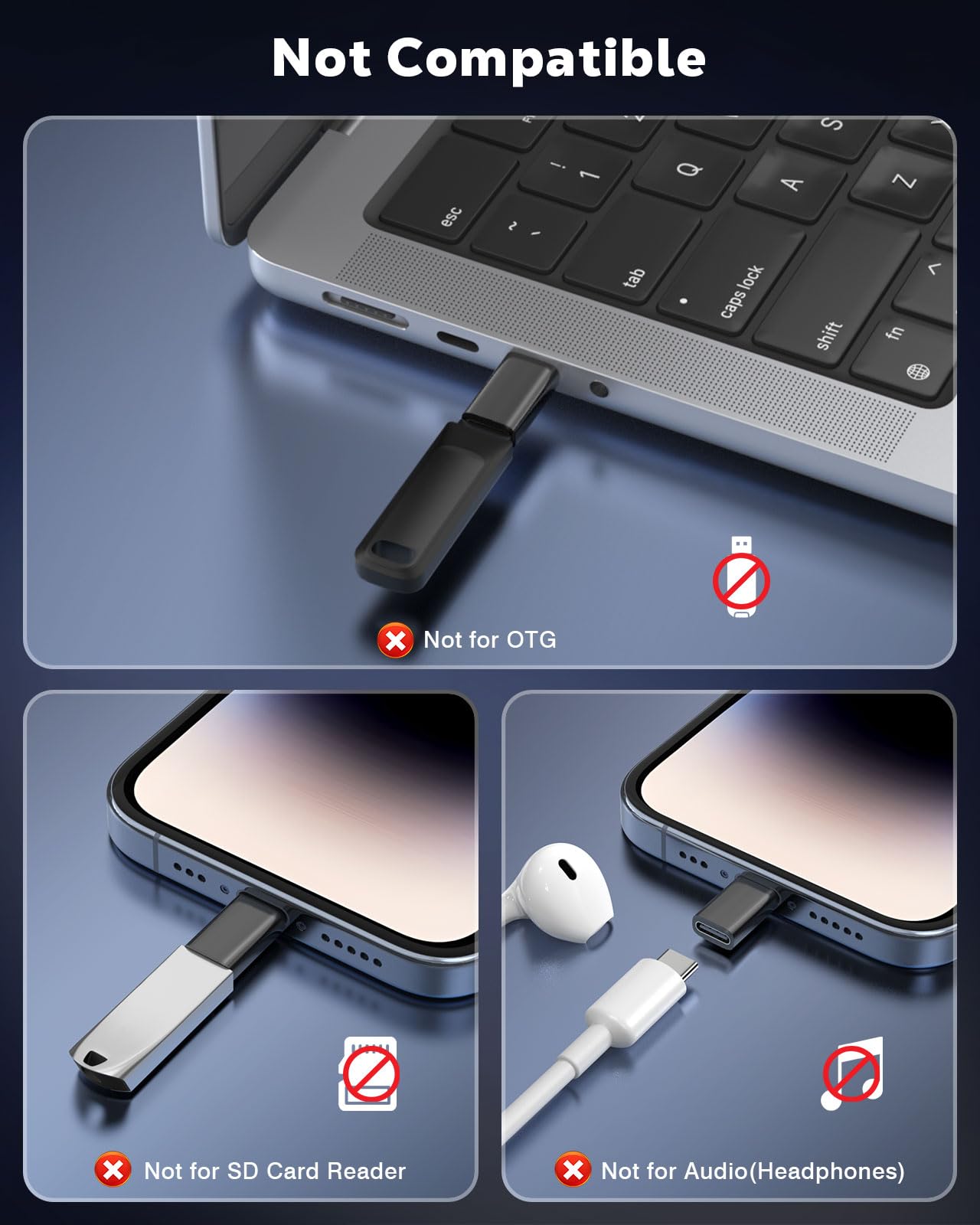 MoKo USB C to Lightning Adapter, Not for Audio/OTG, Lightning Male to USB C Female Adapter for iPhone 14/13/12/11/X Series, iPad/AirPods, Support Charging & Data Sync, with Anti-Lost Loop, Black