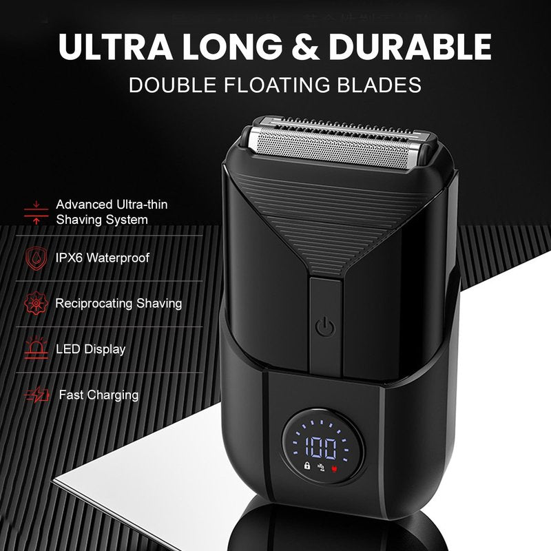 VNTGSHAVER Close Shave Electric Foil Shavers for Men, 3-Speed Electric Razor, Bald Head Shavers, Face Shaving Beard Trimmer with LCD Display, Gifts for Men(Black)