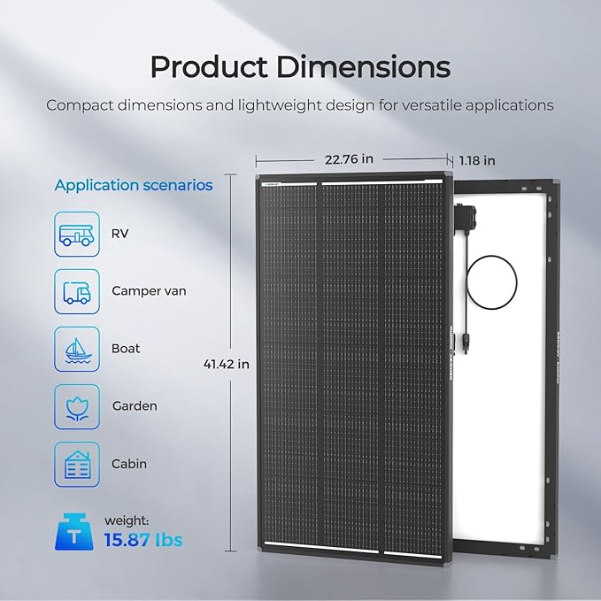 RENOGY REGO 120W Solar Panel ShadowFlux Anti-Shading N-Type 16BB 12 Volt, 25% High-Efficiency, PV Module Power Charger for RV Marine Rooftop Farm Battery and Other Off-Grid Applications