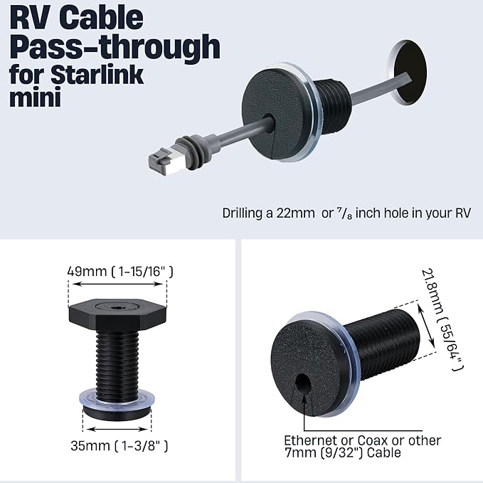 Dikiwodark RV Cable Passthrough for Starlink mini, RV Cable Grommet Compatible with Starlink, Ethernet, Coax, Water-Resistant and Anti-Drop RV Cable Routing(Black)