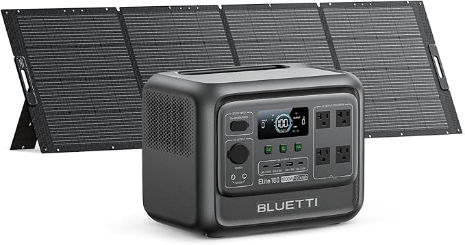 BLUETTI Elite 100 V2 Portable Power Station and Solar Cable, 1024Wh LFP Battery Backup w/ 4 1800W AC Ports (3600W Surge), 35% Smaller, Fast Charge and UPS Solar Generator for Camping, Road Trip