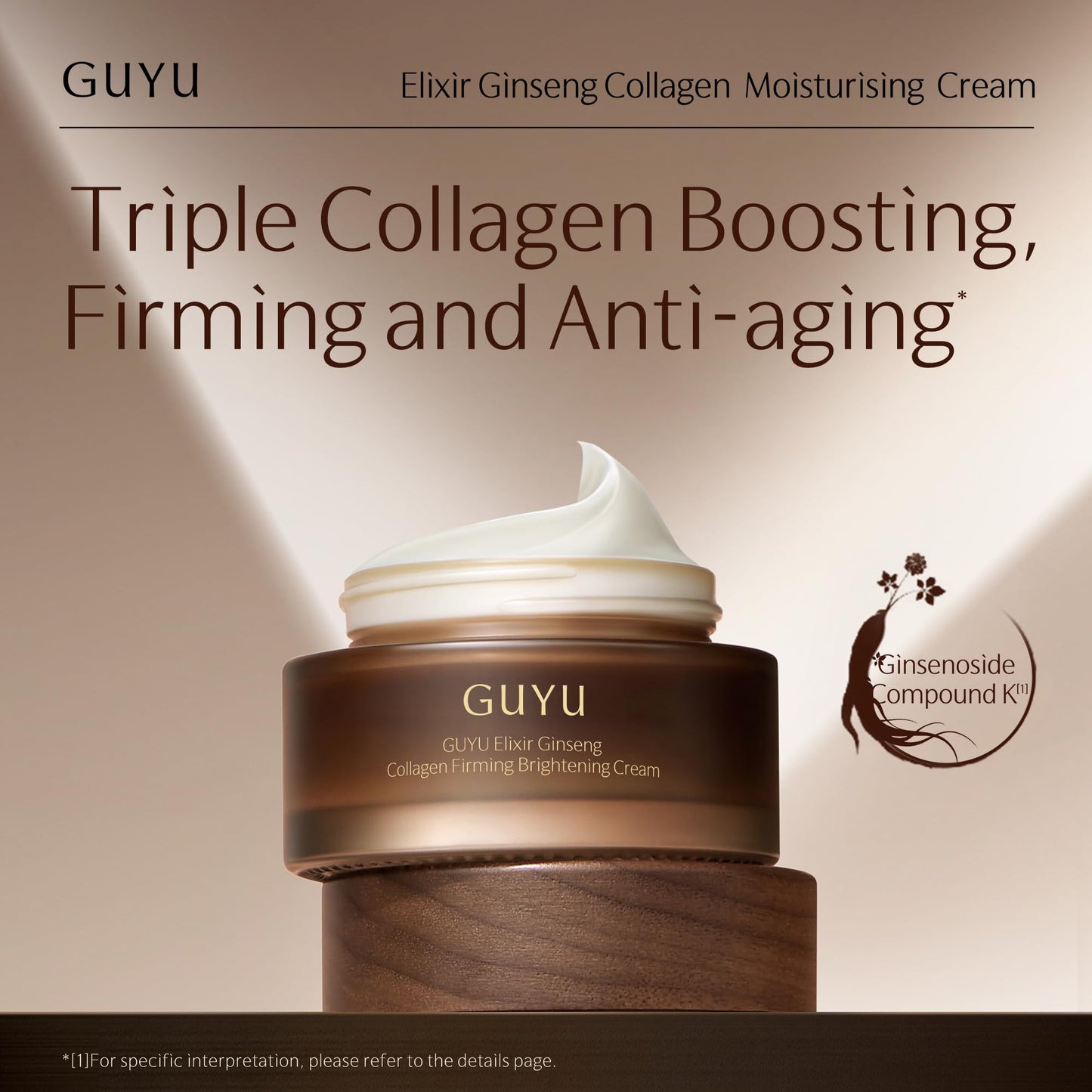 GUYU Collagen Face Cream with Ginseng Anti-Aging Peptides Face Moisturizer | Vitamin E, Hyaluronic Acid, Plant-Based Retinol, Squalane, Ceremide | for Firming, Reducing Wrinkle(1 oz/30g)