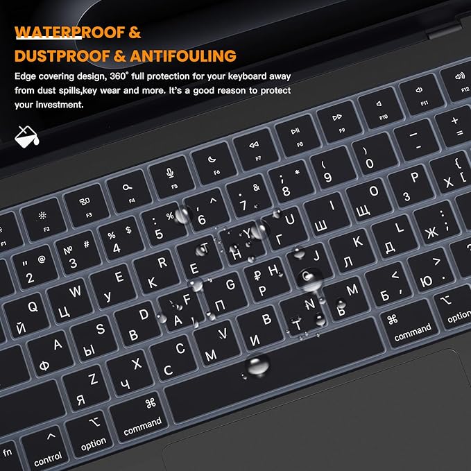 Russian Keyboard Cover Skin for 2026-2021 Apple MacBook Pro 14 A3426 A3427 A3434 A3112 A3401 A3185 A2992 A2918 A2442 A2779, MacBook Pro 16 A3428 A3429 A3403 A3186 A2991 M5-M1 Pro Max Protector-Black