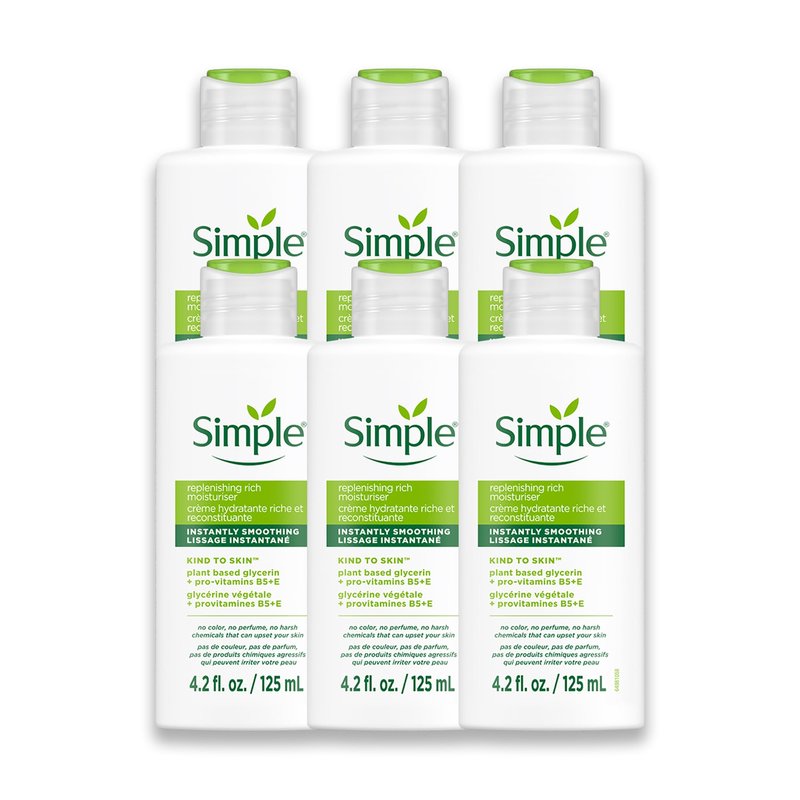 Simple Kind To Skin Replenishing Rich Moisturizer - Face Cream Nourishes and Hydrates - Face Moisturizer with Niacinamide, Vitamins B5 and E - 6 pc