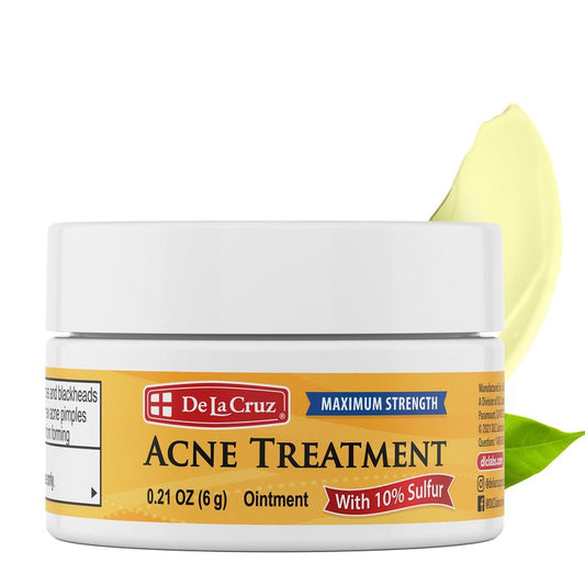 De La Cruz 10% Sulfur Ointment Travel Size - Cystic Acne Treatment for Face and Body - Daily 10 Min Spot Treatment Mask Safe and Effective Game Changing Hormonal Acne Treatment 0.21oz 6g