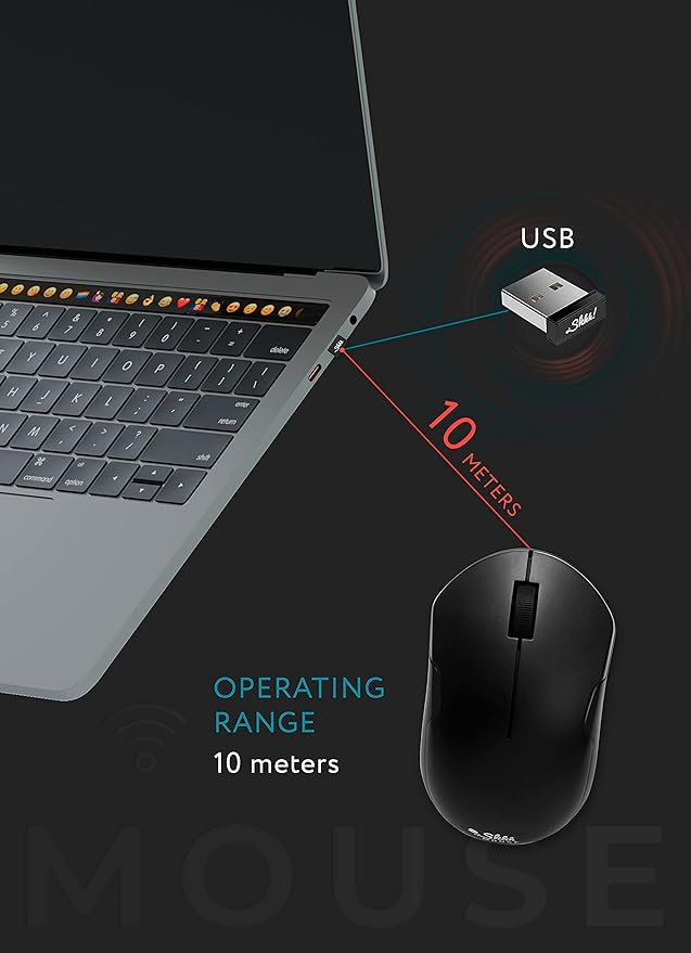 SHHHMOUSE – Wireless Silent Optical Mouse with USB Receiver and Batteries – Cordless, Portable, Quiet Click Mouse for PC, Laptop, Chromebook, Computer