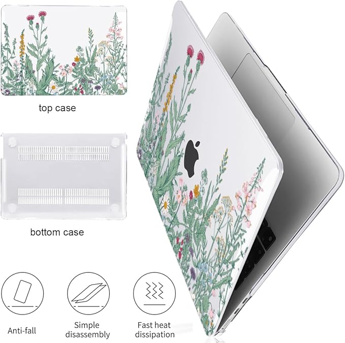 LCMOCICO for MacBook Air 13 Inch Case 2026 2025 2024 2023 2022 Release M5 A3449 M4 A3240 M3 A3113 M2 A2681, Scratch Resistant Plastic Hard Shell Case for MacBook Air 13.6 M5, Green Plants Flowers