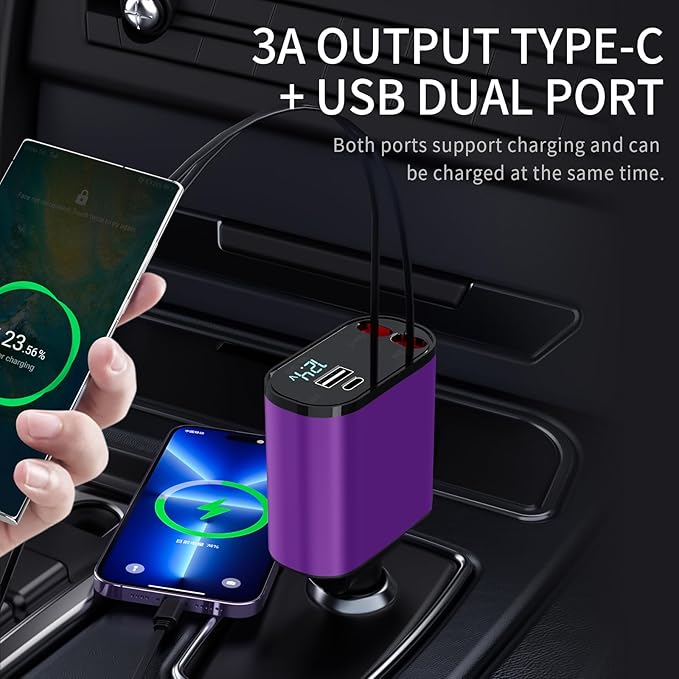 Retractable Car Charger for iPhone 17, 4 in 1 Fast Car Charging 69W,Car Travel Essentials Charger, Women Men for Gifts USB C Car Accessories Adapter Compatible for iPhone 17 16 15 14 13,Galaxy,Pixel