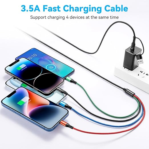 5 in 1 Multi Charging Cable 3.5A, Multi Fast Charging Cord USB A/C to Type C/Micro USB/Lightning Braided Universal Muliple Charger Cable,Multi Chargers for Cell Phones,iPhone 17 16,Galaxy (2Pack,4Ft)