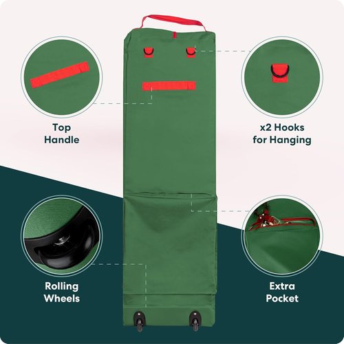 Handy Laundry Rolling Tree Storage Bag - Zippered Protection for 9-Foot Christmas Tree | Easy Transport with Wheels