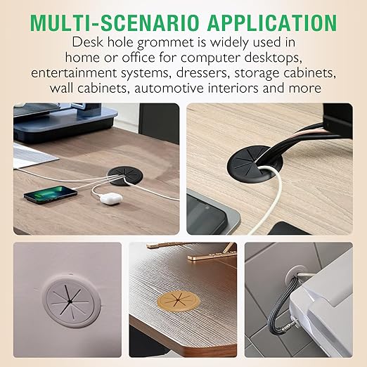 EASYEAH 5 Pcs Desk Grommet 2-3/8" / 60 mm, Desk Hole Cover for Cables Coffee, Cable Grommet ABS Plastic, Desk Hole Grommet for Home & Office Pc, Detachable Cable Cord Organizer