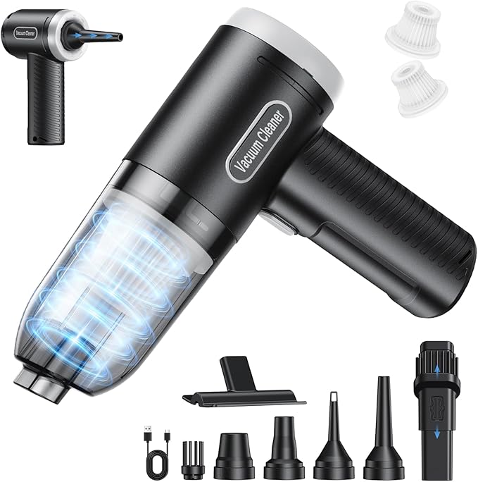Abanso Car Vacuum Portable Cordless, 16000Pa Handheld Vacuum Mini Vacuum Cleaner High Power with Best Suction Brushless Motor, 4 in 1 2-Speed Air Duster Portable Vacuum for Car Keyboard Pet Hair