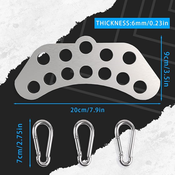 Lights Mountain Double to Single Adaptor Plate for Cable Pulley Machines, Durable Solid Stainless Steel with 3 Carabiners, Suitable for Dual Cable Machines LAT Pulldown, Shoulder & Biceps Exercises
